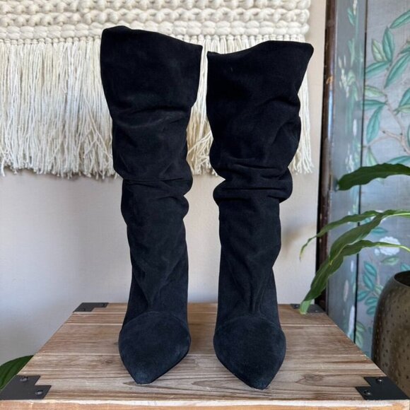 IRO The Stevie Gathered Slouch Black Suede Leather Heeled Boho Boots Size 38 / 7 - Picture 2 of 13